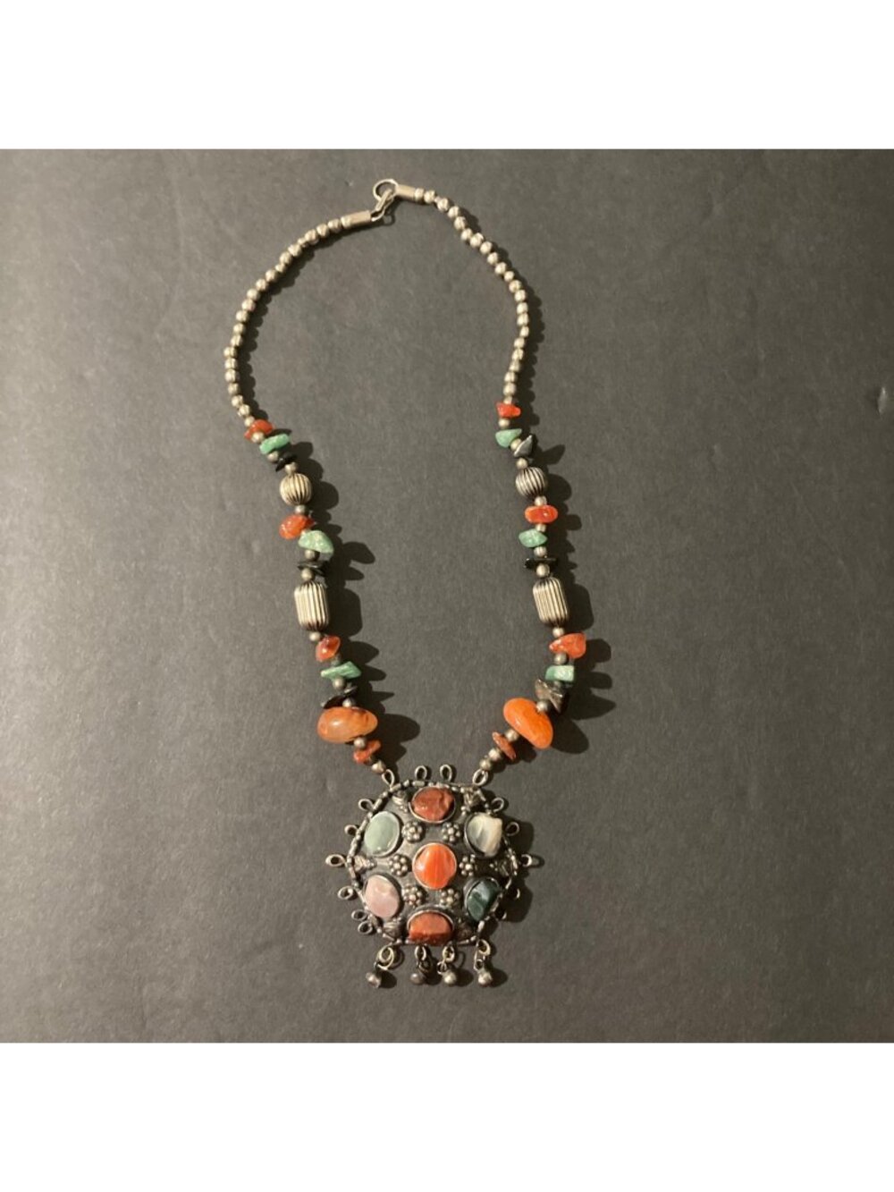 Tibetan Gemstone Necklace Silver Tone With Agate And Quartz Stones
